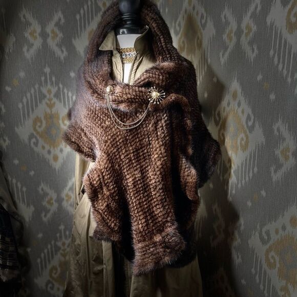 Unbranded Natural Brown Knitted Mink Stole Wrap Scarf - Picture 12 of 16